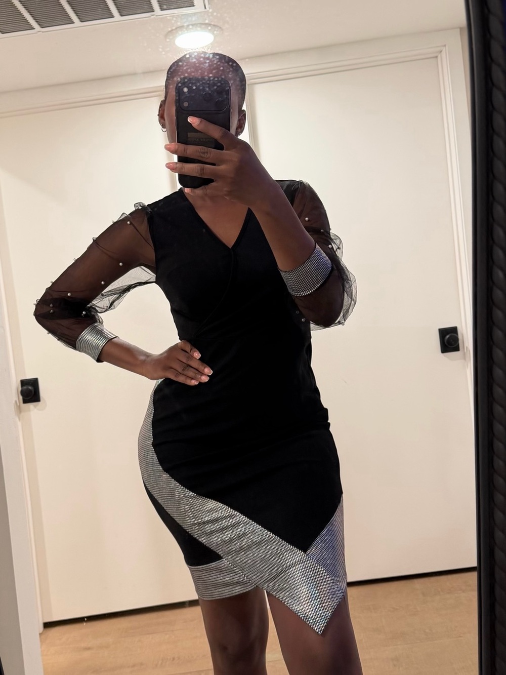 SHEIN Black Bodycon Mini Dress with Silver Trim